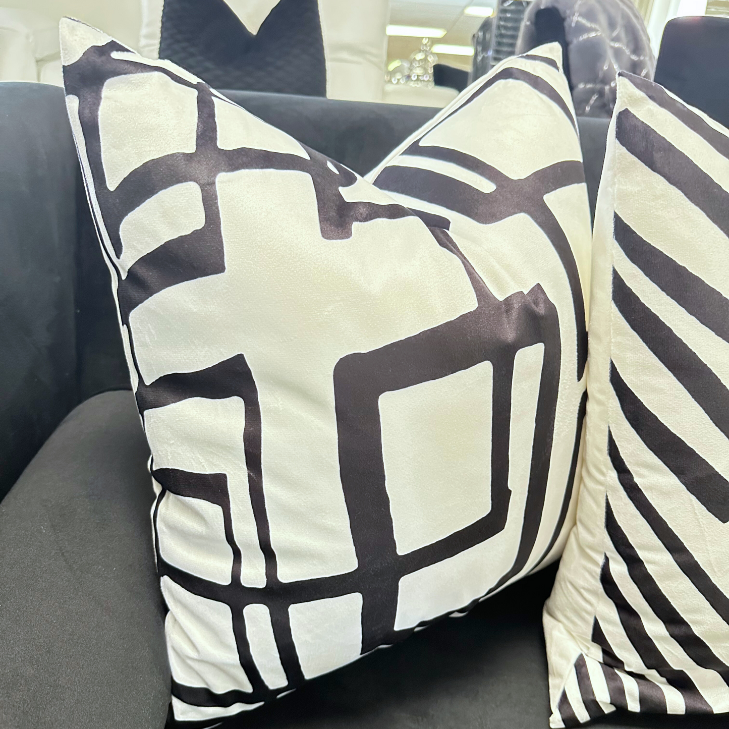 VIVA DigiPrint Velvet Throw Pillow, White & Black