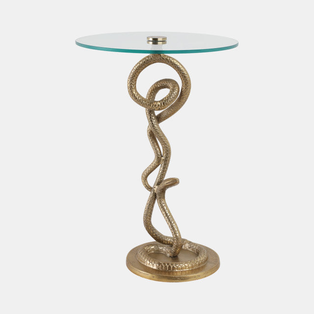 Serpent Side Table, Aluminum w/ Glass, Gold