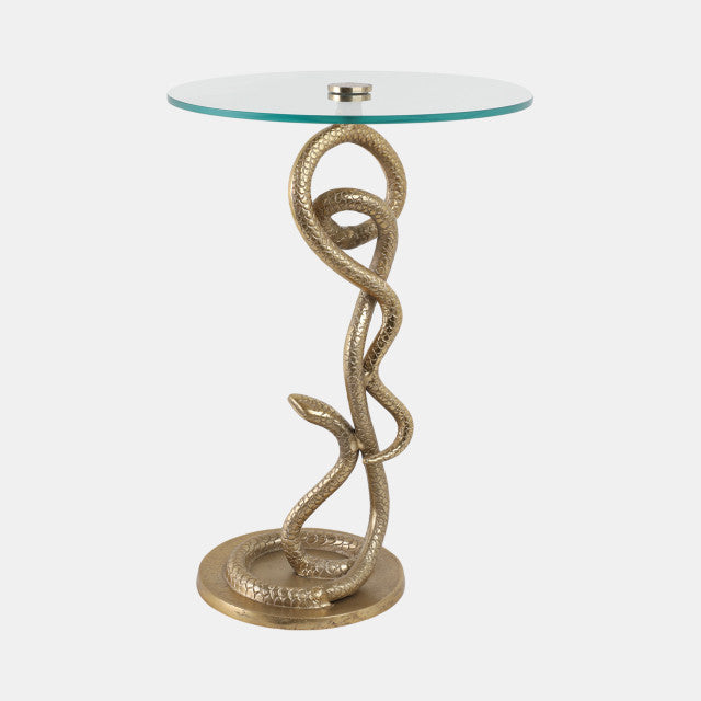 Serpent Side Table, Aluminum w/ Glass, Gold