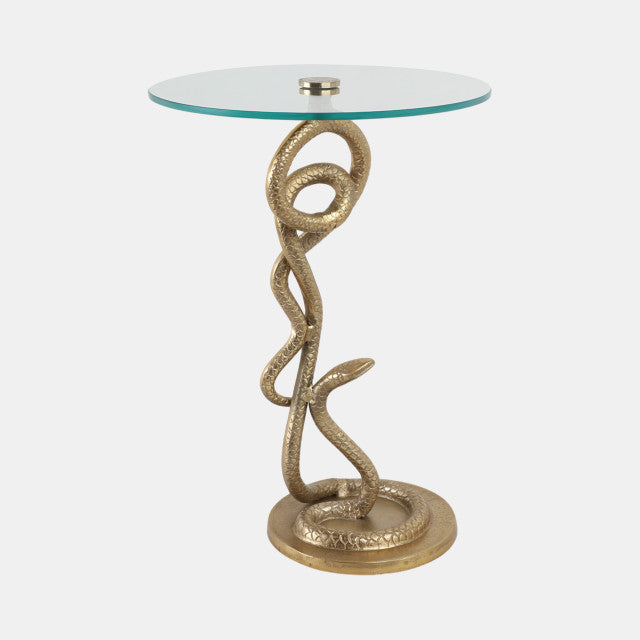 Serpent Side Table, Aluminum w/ Glass, Gold