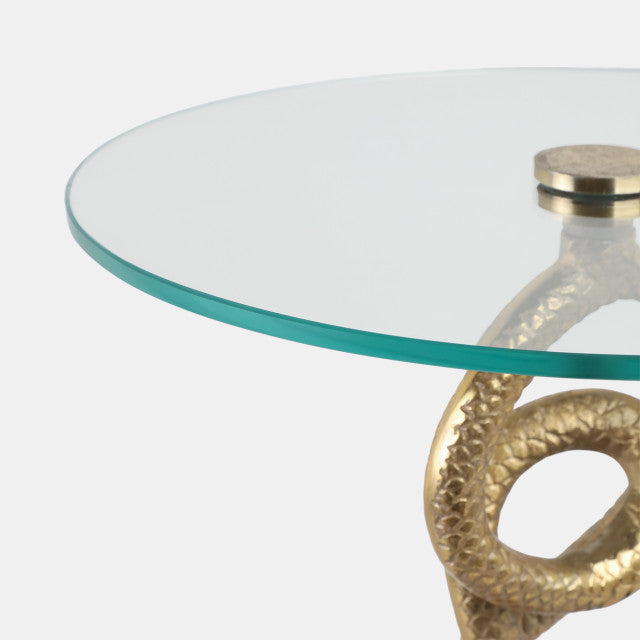 Serpent Side Table, Aluminum w/ Glass, Gold