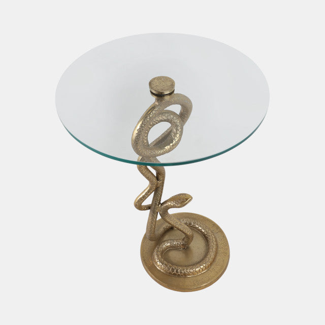 Serpent Side Table, Aluminum w/ Glass, Gold