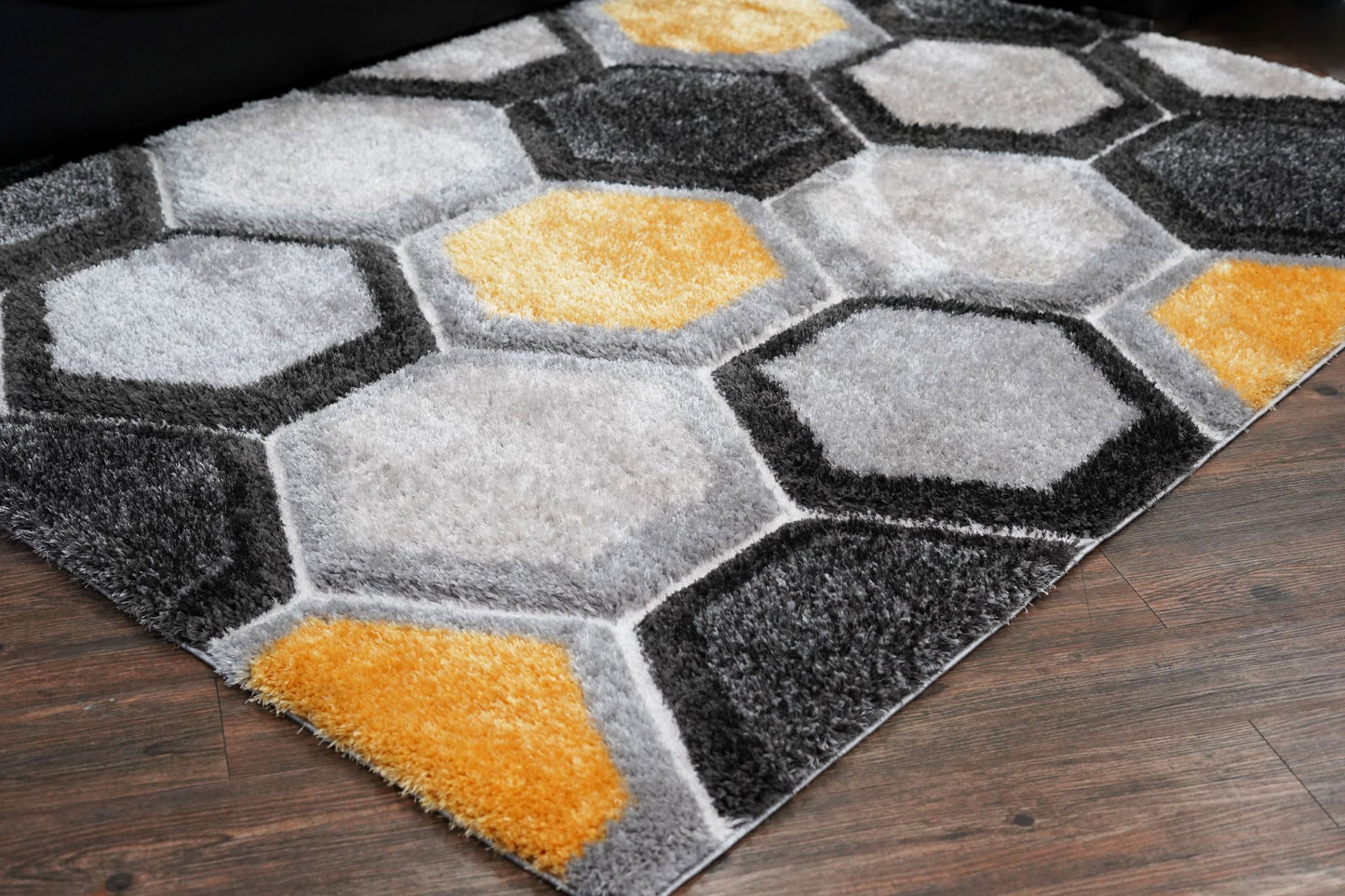 Sorrento 3D Honeycomb Nectar Shag Area Rug, Yellow