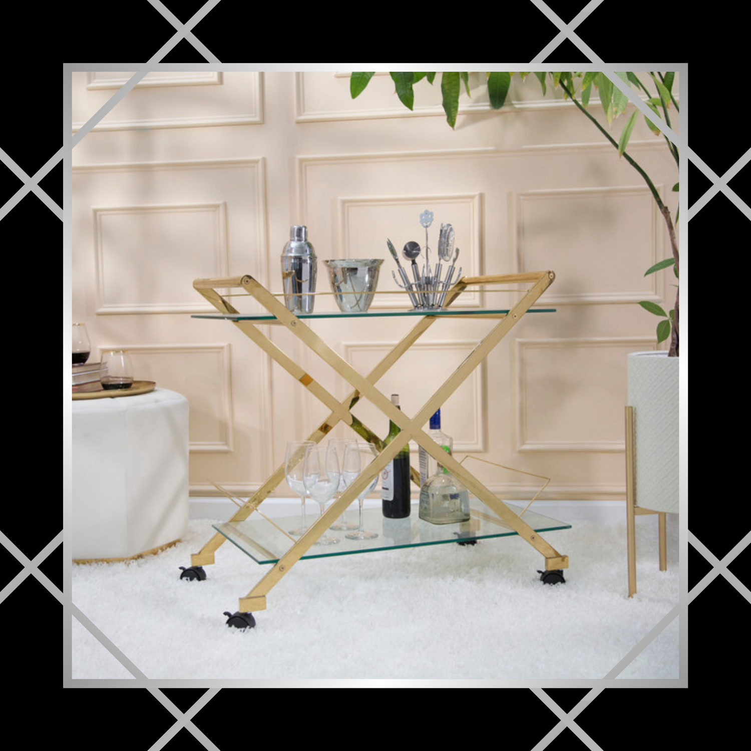 Bar Carts: Entertain in style with our selection of chic and functional Bar Carts. These mobile carts provide a convenient and stylish way to store and display your favorite beverages, glassware, and bar accessories.