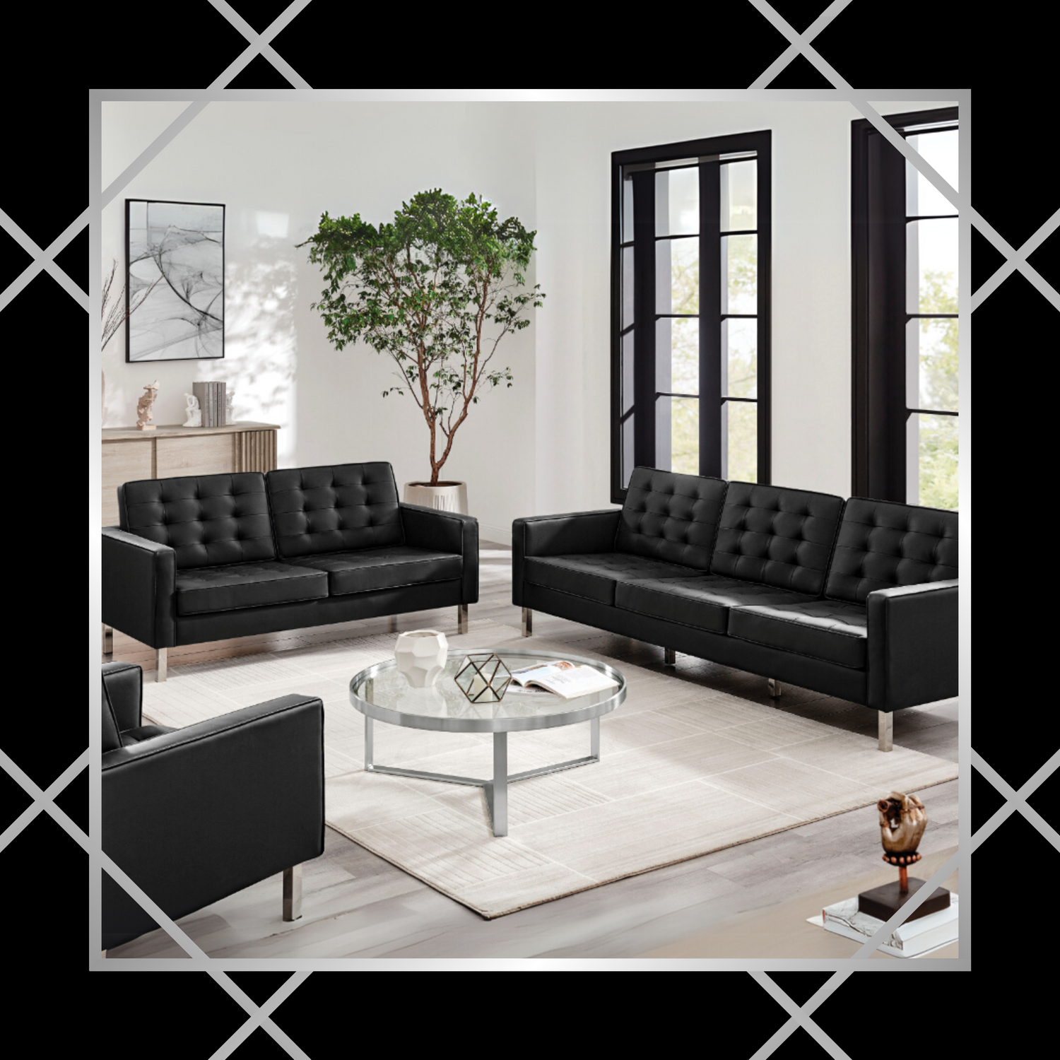 Living Room Sets: Create a stylish and comfortable living space with our collection of complete Living Room Sets. These sets include sofas, loveseats, and armchairs, providing a cohesive and functional space for relaxation and entertainment.