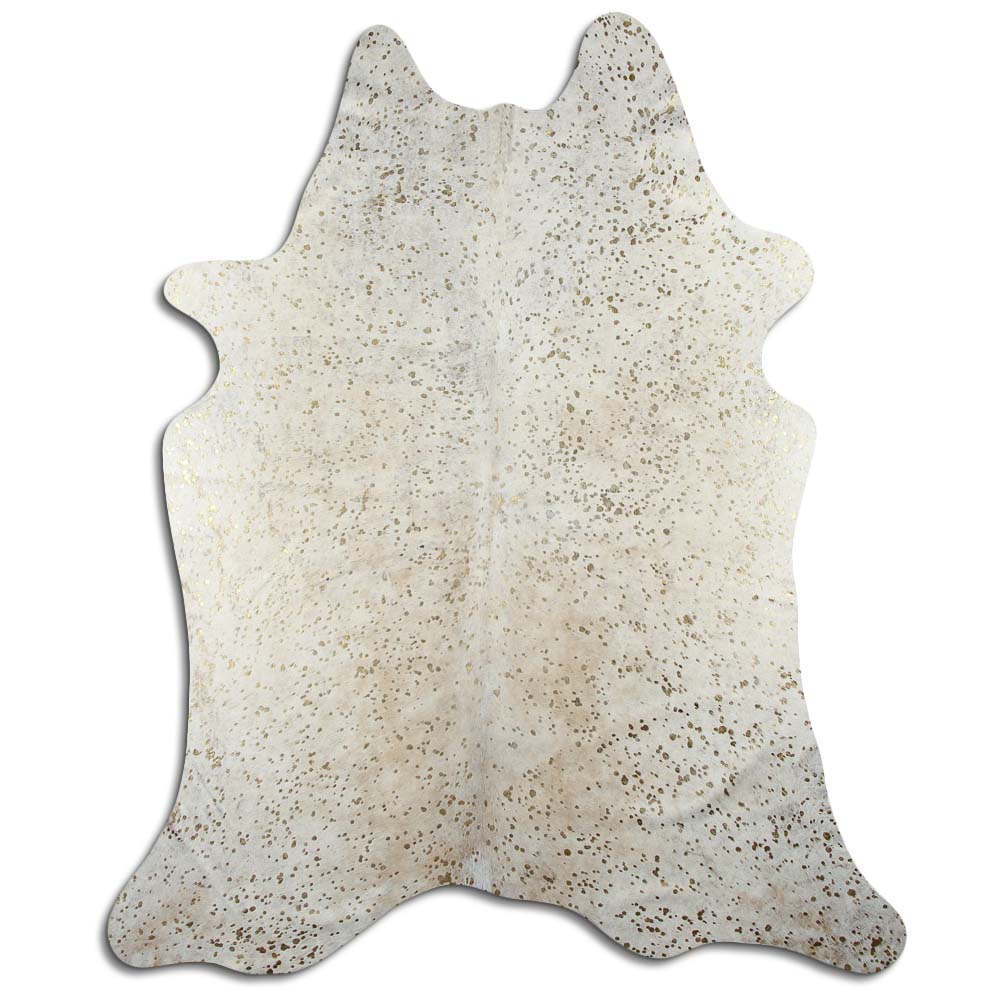 Authentic Leather Hides, Cowhide Area Rug, White & Metallic Gold
