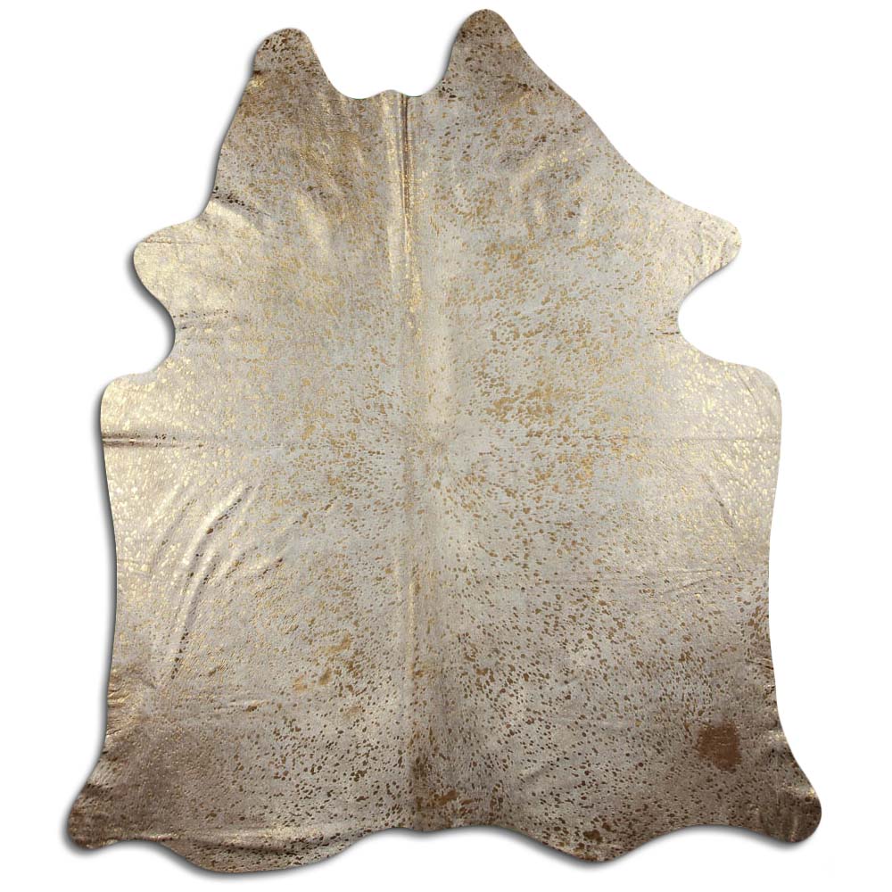 Authentic Leather Hides, Cowhide Area Rug, White & Metallic Gold