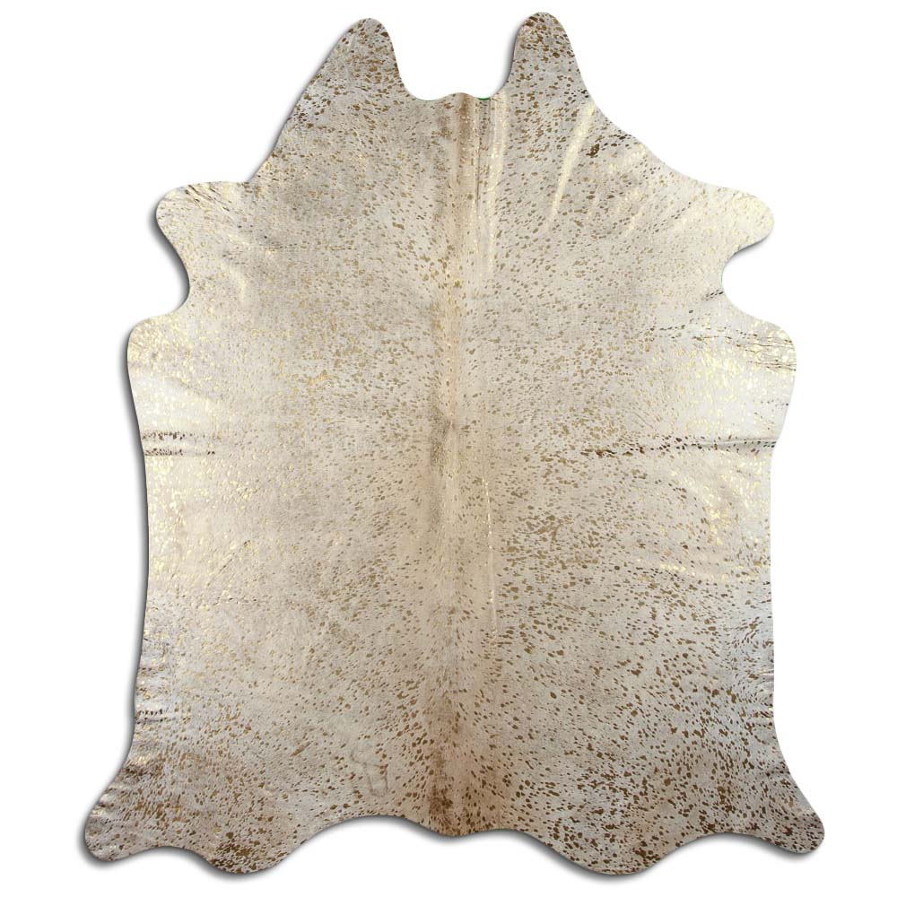 Authentic Leather Hides, Cowhide Area Rug, White & Metallic Gold