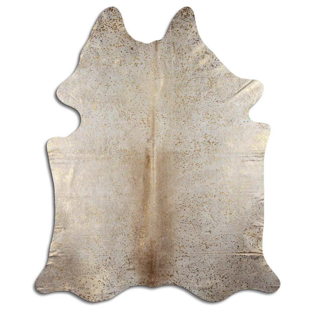 Authentic Leather Hides, Cowhide Area Rug, White & Metallic Gold
