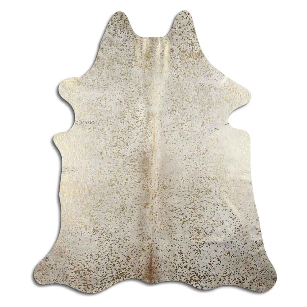 Authentic Leather Hides, Cowhide Area Rug, White & Metallic Gold