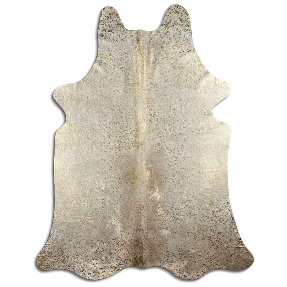 Authentic Leather Hides, Cowhide Area Rug, White & Metallic Gold