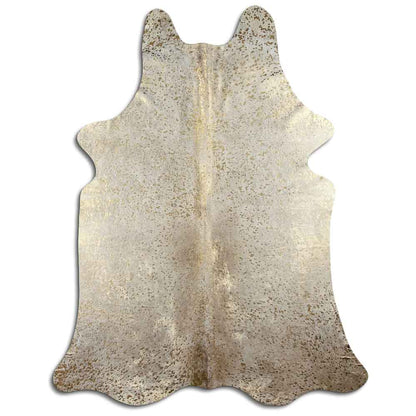 Authentic Leather Hides, Cowhide Area Rug, White & Metallic Gold