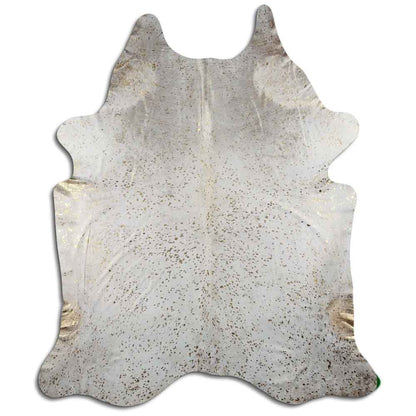 Authentic Leather Hides, Cowhide Area Rug, White & Metallic Gold