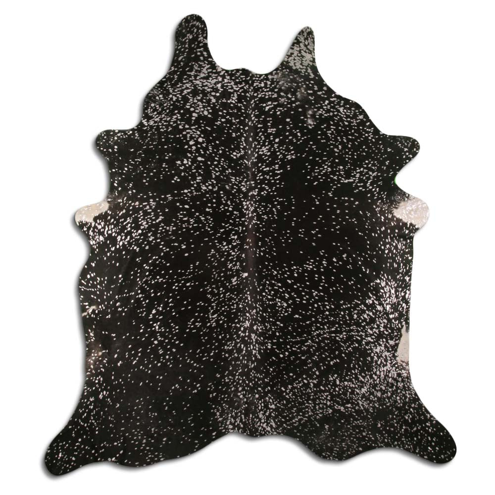 Authentic Leather Hides, Cowhide Area Rug, Black & Metallic Silver