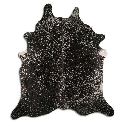 Authentic Leather Hides, Cowhide Area Rug, Black & Metallic Silver