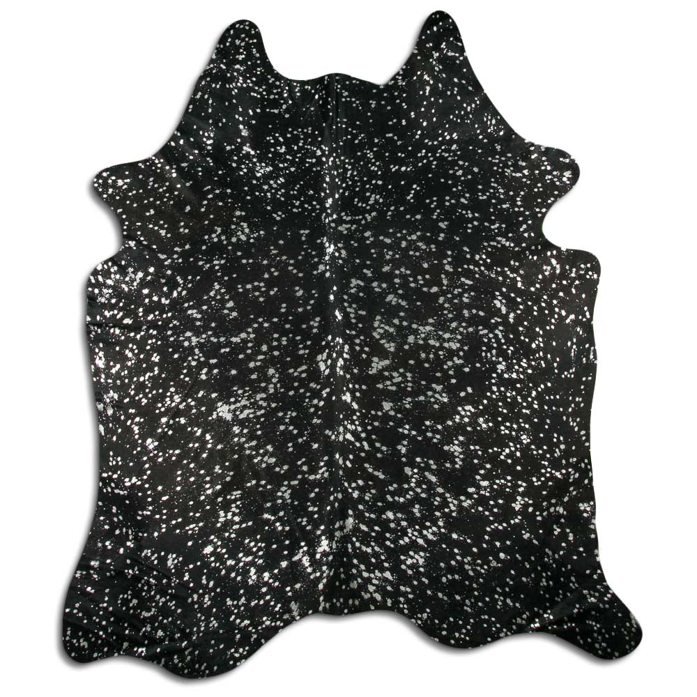 Authentic Leather Hides, Cowhide Area Rug, Black & Metallic Silver