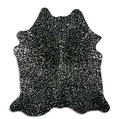 Authentic Leather Hides, Cowhide Area Rug, Black & Metallic Silver
