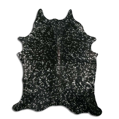 Authentic Leather Hides, Cowhide Area Rug, Black & Metallic Silver