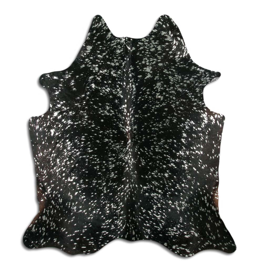 Authentic Leather Hides, Cowhide Area Rug, Black & Metallic Silver