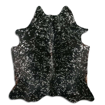 Authentic Leather Hides, Cowhide Area Rug, Black & Metallic Silver