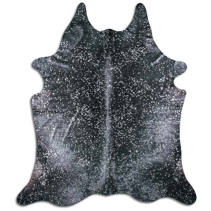Authentic Leather Hides, Cowhide Area Rug, Black & Metallic Silver