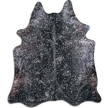 Authentic Leather Hides, Cowhide Area Rug, Black & Metallic Silver