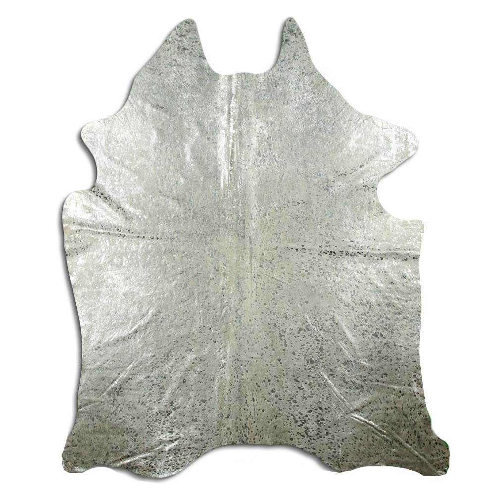 Authentic Leather Hides, Cowhide Area Rug, White & Metallic Silver