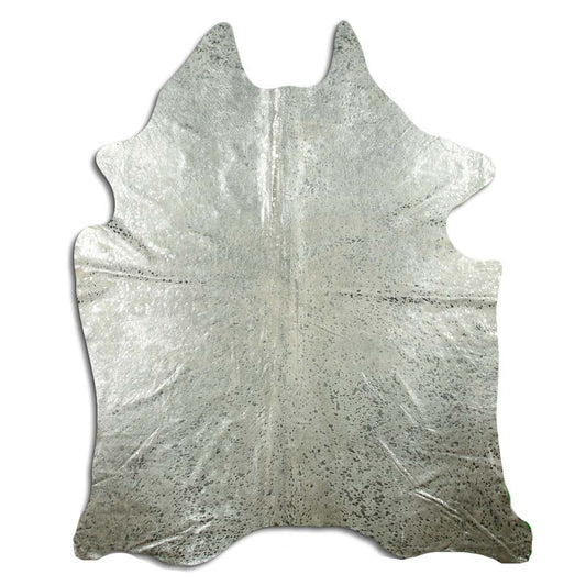 Authentic Leather Hides, Cowhide Area Rug, White & Metallic Silver