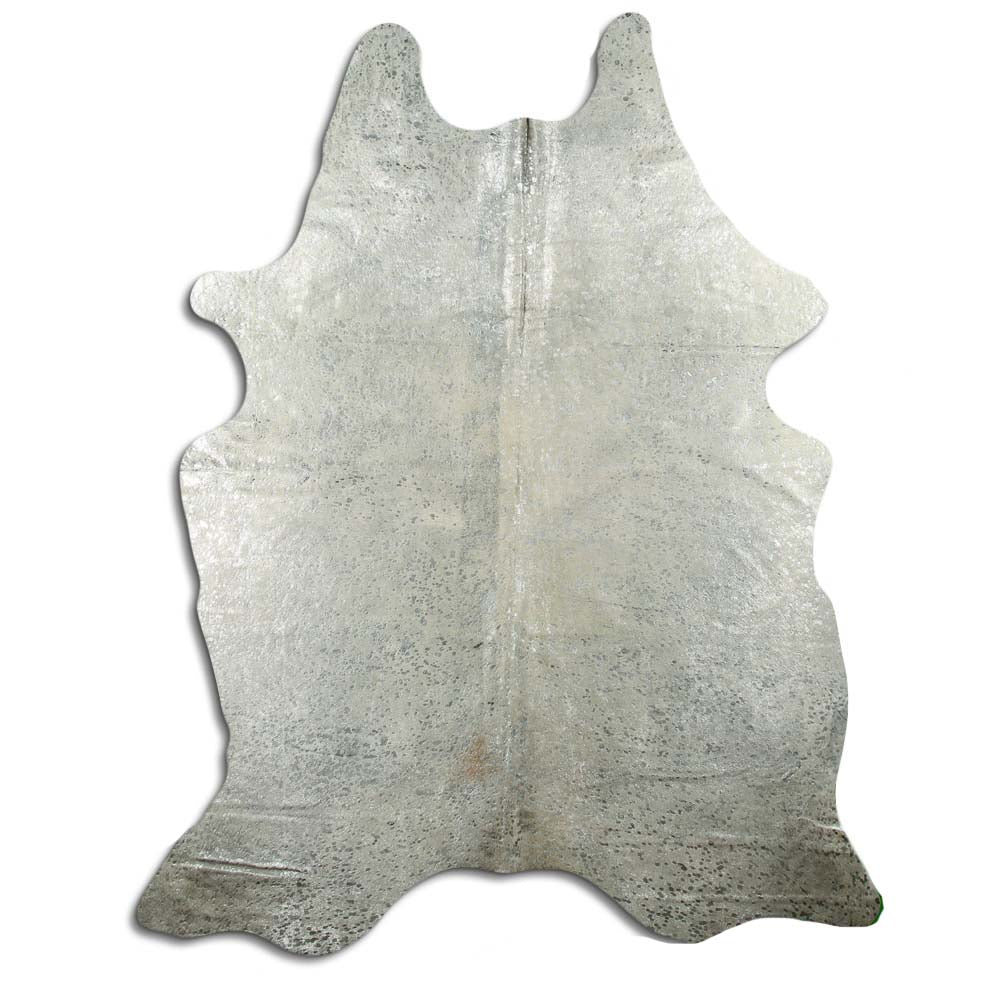 Authentic Leather Hides, Cowhide Area Rug, White & Metallic Silver