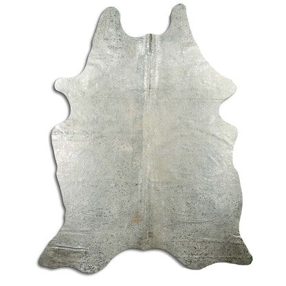 Authentic Leather Hides, Cowhide Area Rug, White & Metallic Silver