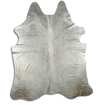Authentic Leather Hides, Cowhide Area Rug, White & Metallic Silver