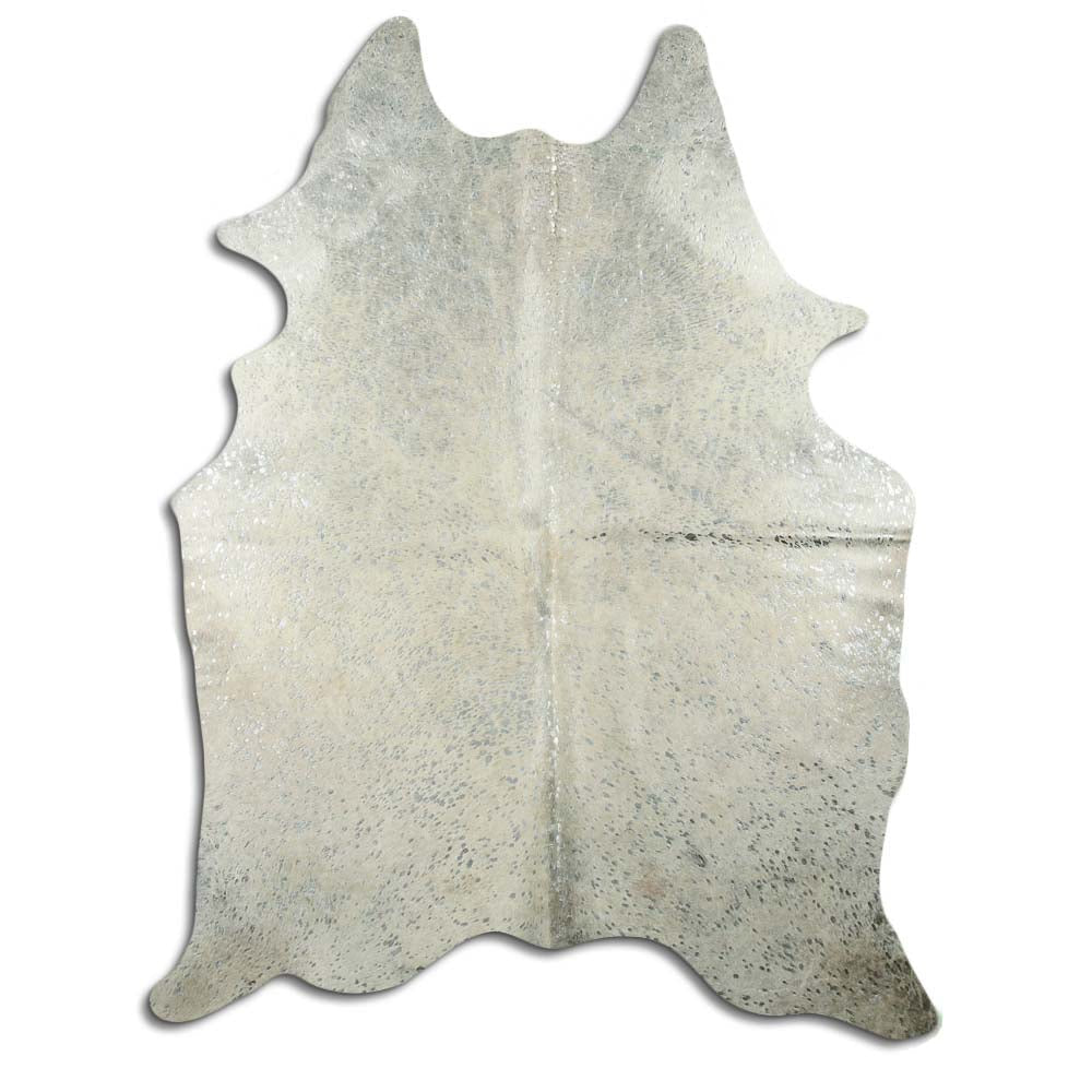Authentic Leather Hides, Cowhide Area Rug, White & Metallic Silver