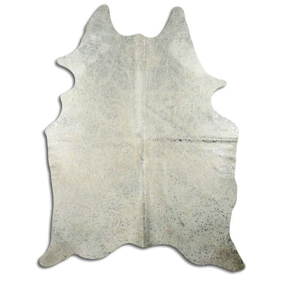 Authentic Leather Hides, Cowhide Area Rug, White & Metallic Silver