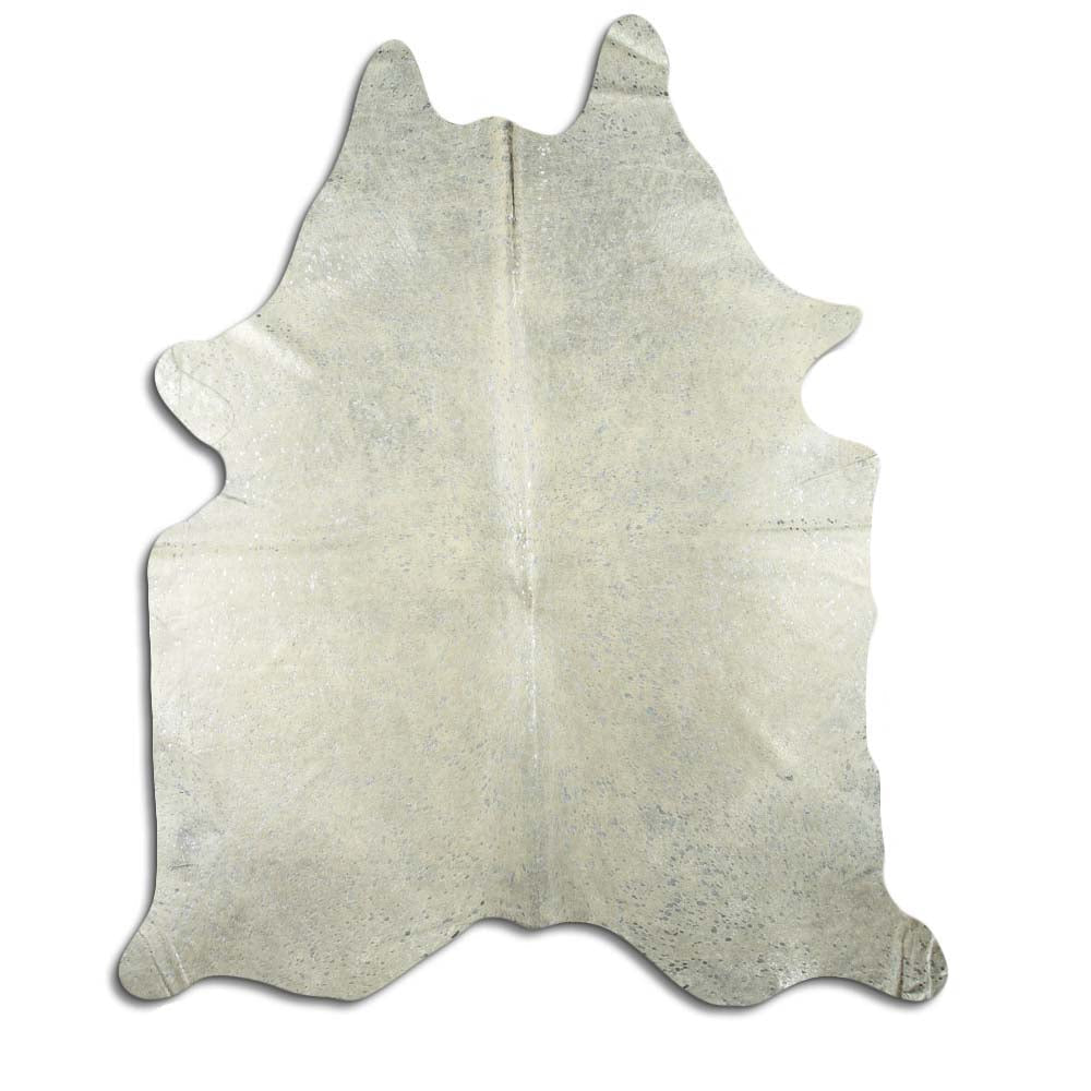Authentic Leather Hides, Cowhide Area Rug, White & Metallic Silver