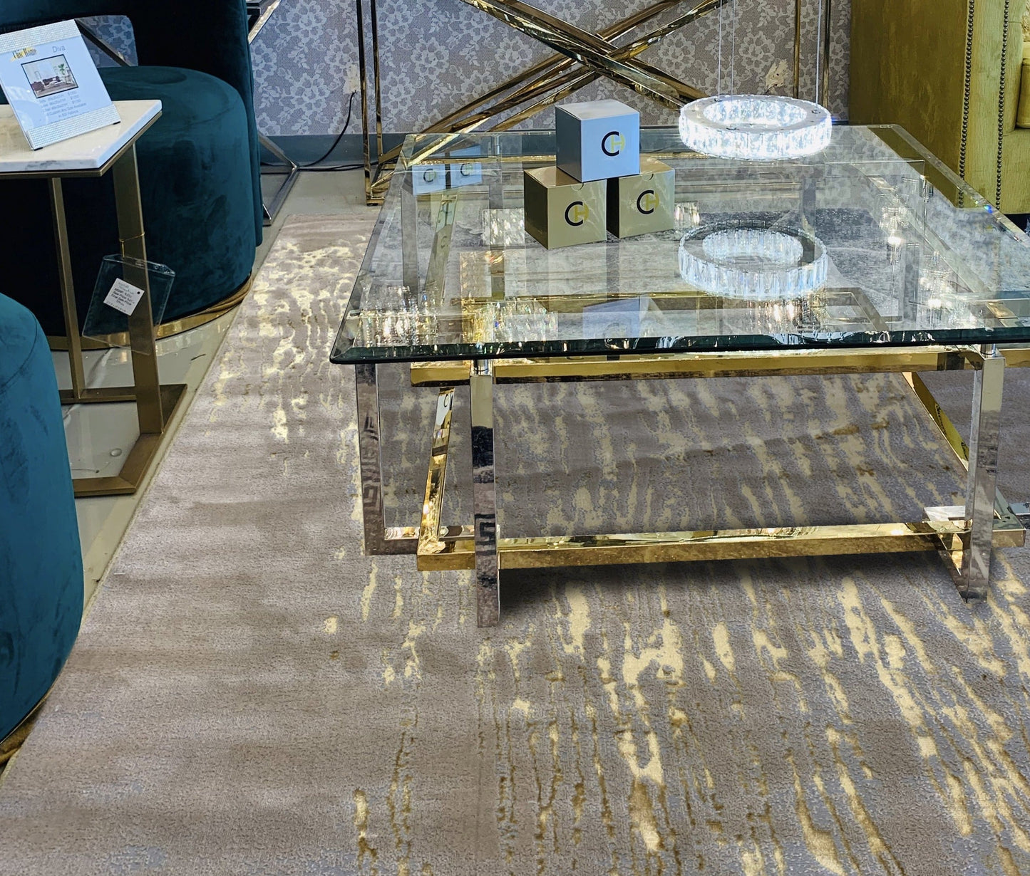Maximus Golden Rain Indoor | Outdoor Area Rug, Beige & Gold