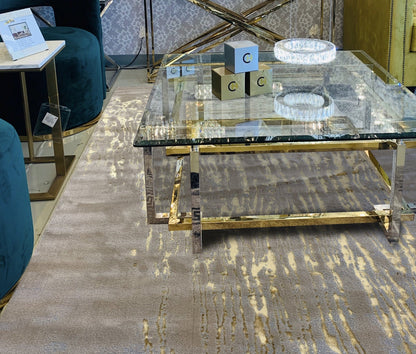 Maximus Golden Rain Indoor | Outdoor Area Rug, Beige & Gold