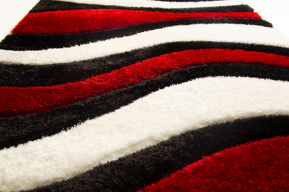 Sorrento 3D Crimson Wave Shag Area Rug, Red