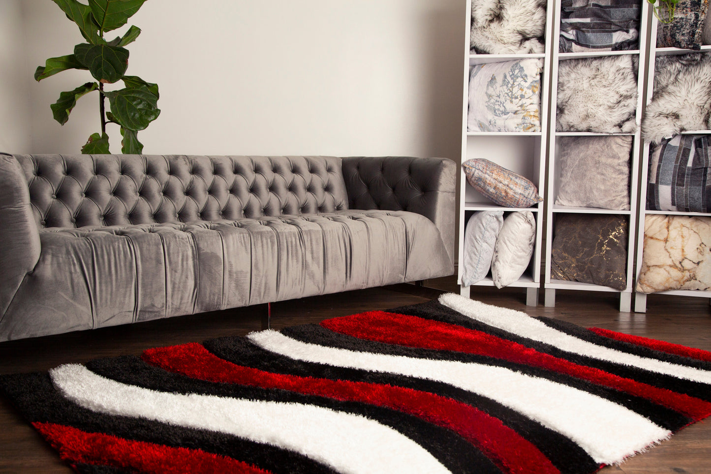 Sorrento 3D Crimson Wave Shag Area Rug, Red