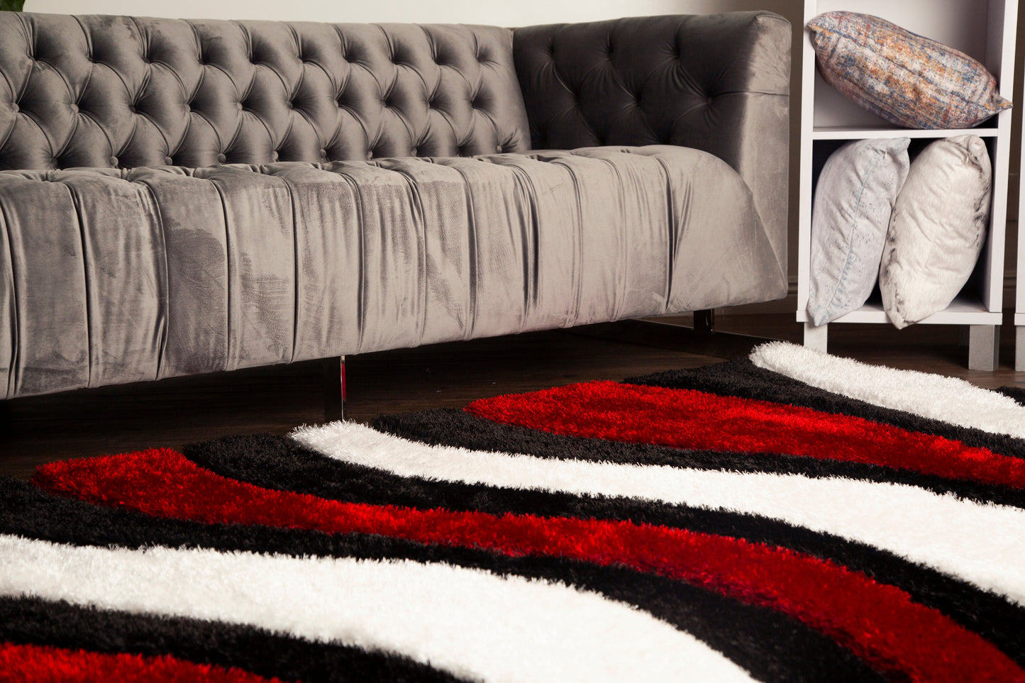 Sorrento 3D Crimson Wave Shag Area Rug, Red