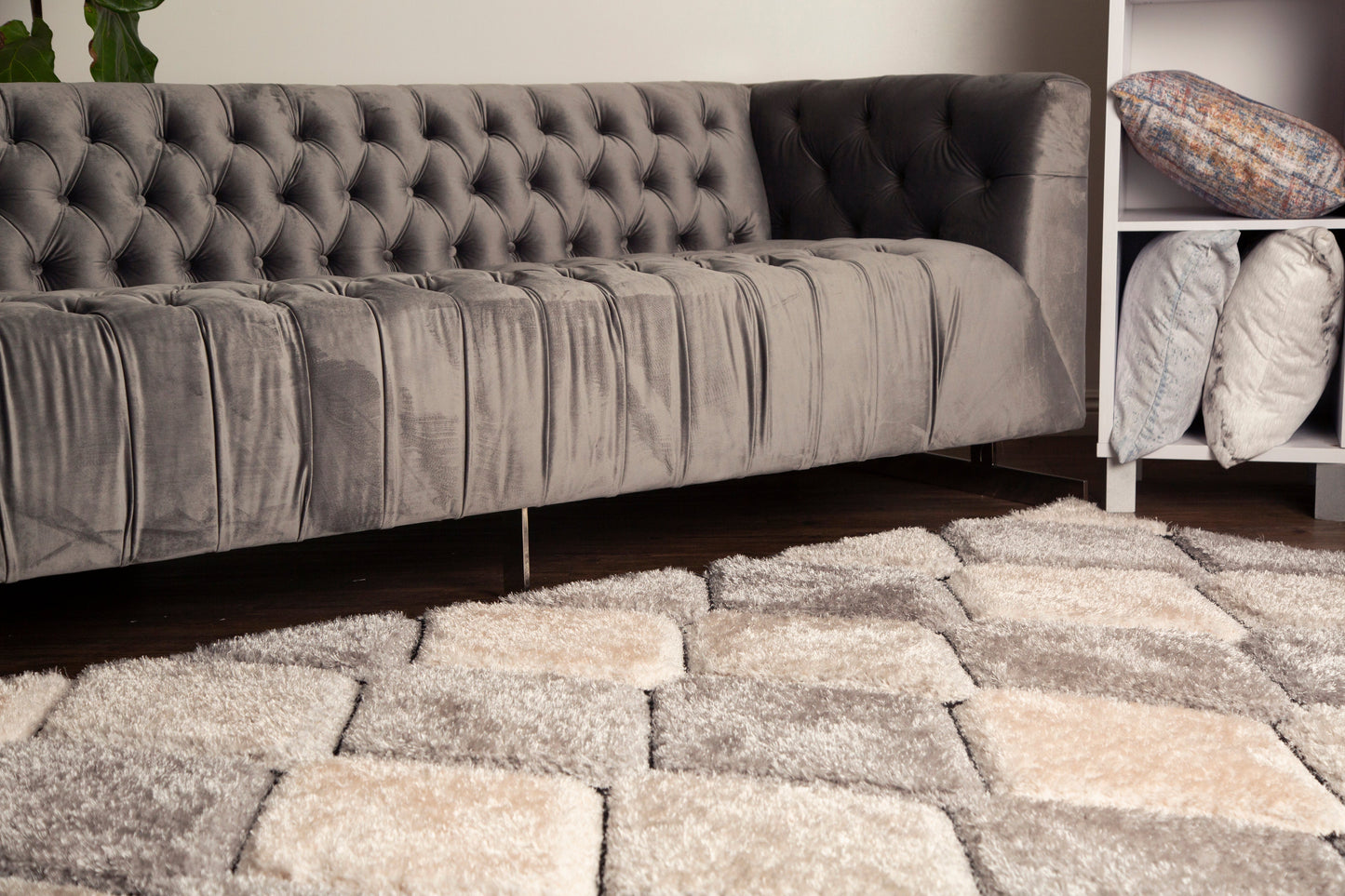 Sorrento 3D Lattice Link Shag Area Rug, Silver
