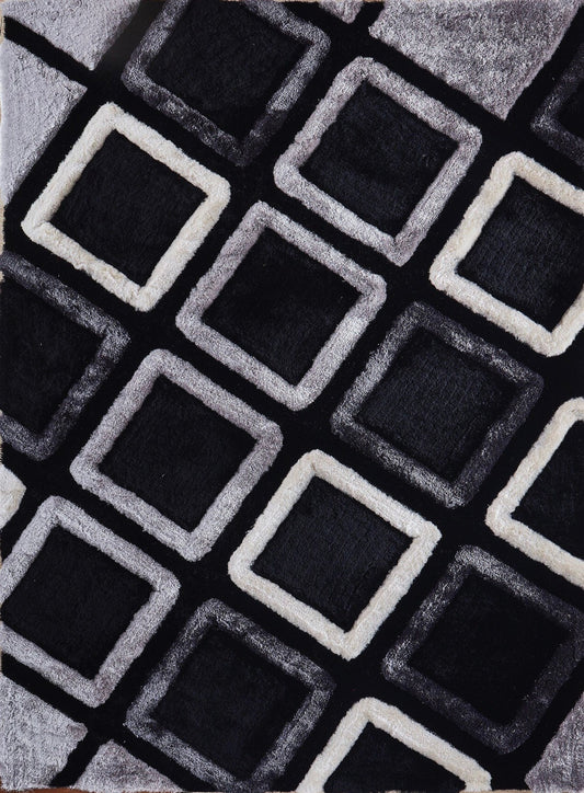 3D Oblique Grid Shag Area Rug, Gray