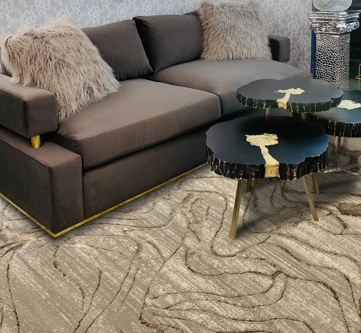 Maximus Ethereal Flow Indoor | Outdoor Area Rug, Beige & Platinum