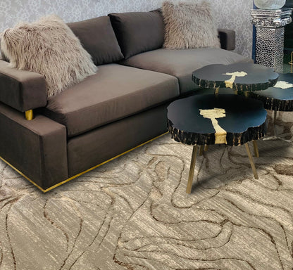 Maximus Ethereal Flow Indoor | Outdoor Area Rug, Beige & Platinum