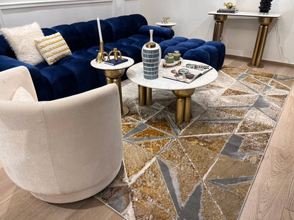 Maximus Origami Indoor | Outdoor Area Rug, Gold & Platinum