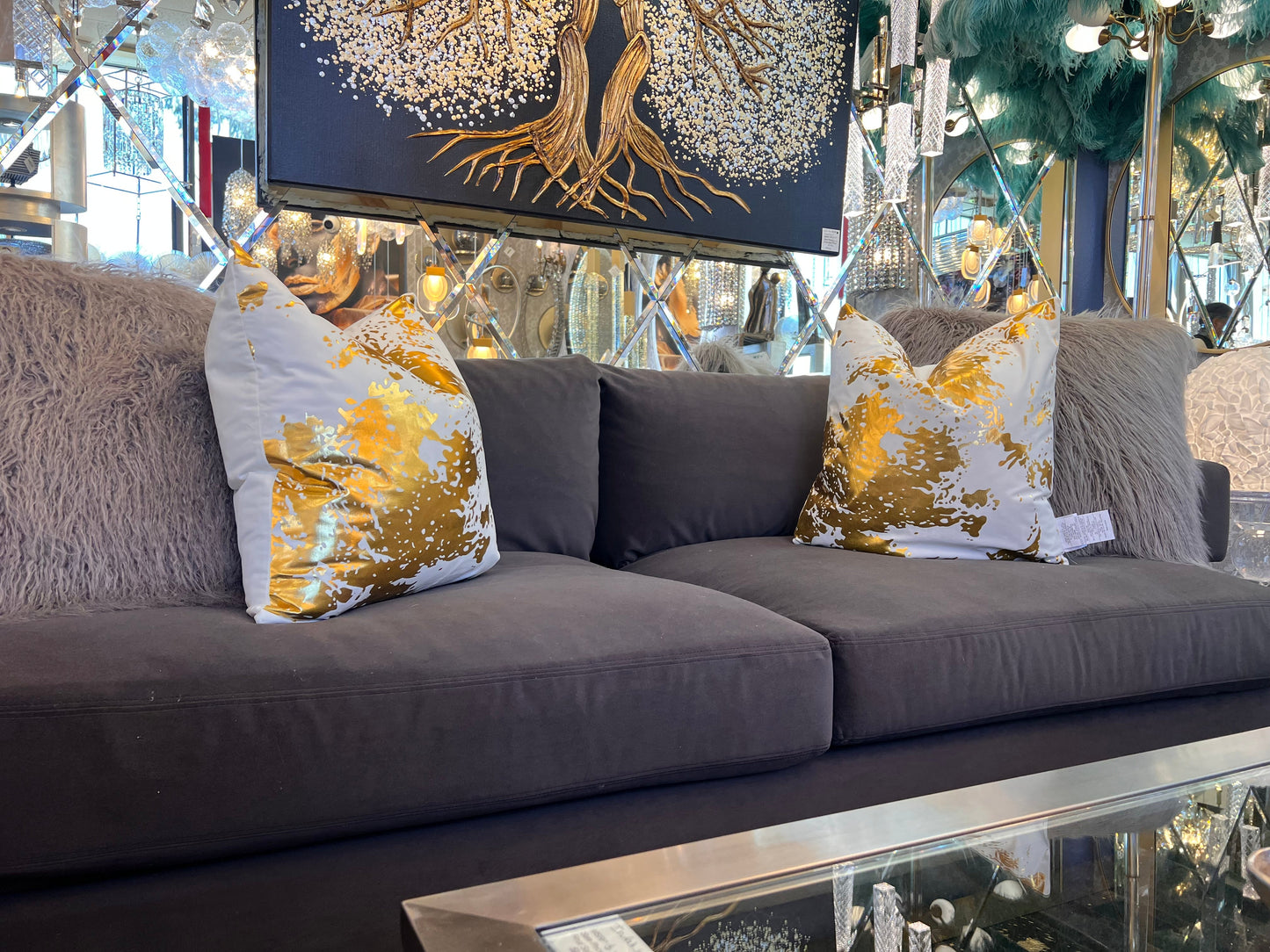 VIVA Metallic Velvet Throw Pillow w/ Down Feathers, Assorted Multicolor