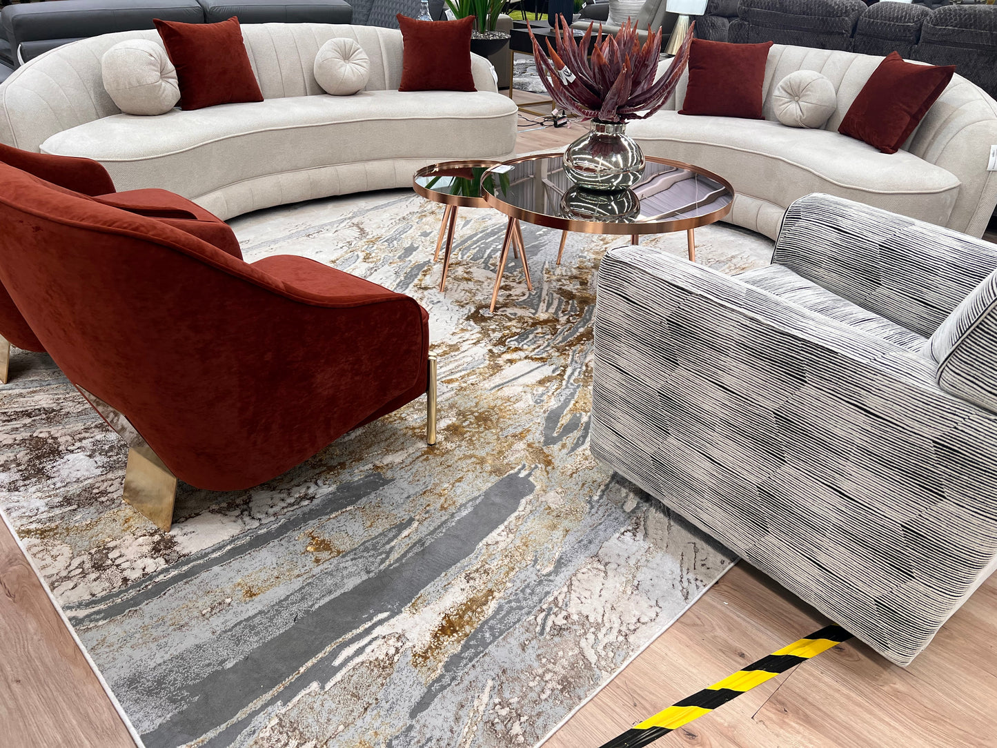 Maximus Time Rift Indoor | Outdoor Area Rug, Gold & Platinum