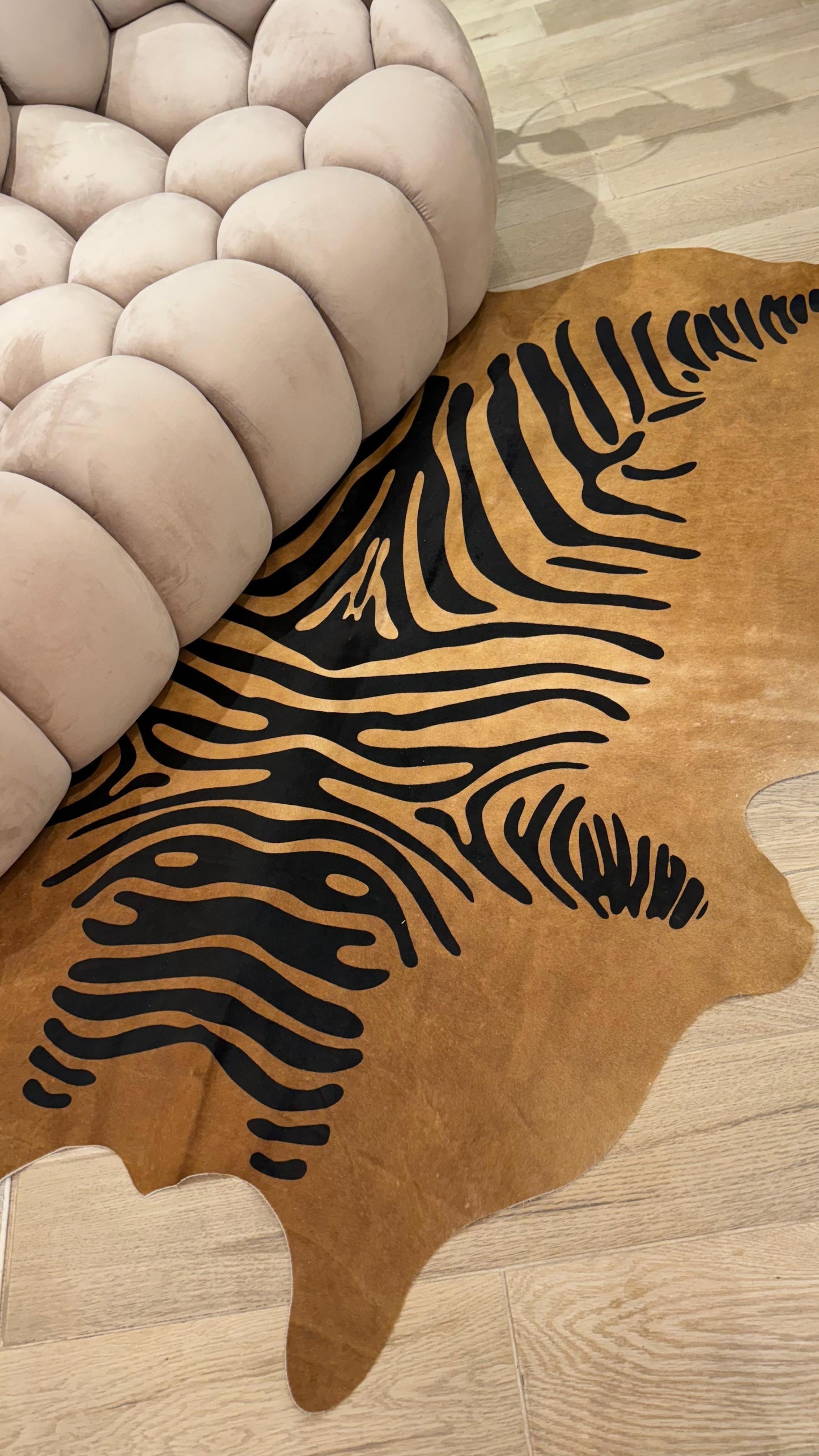 Authentic Leather Hides, Cowhide Area Rug, Caramel Zebra