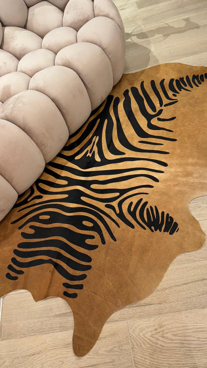 Authentic Leather Hides, Cowhide Area Rug, Caramel Zebra