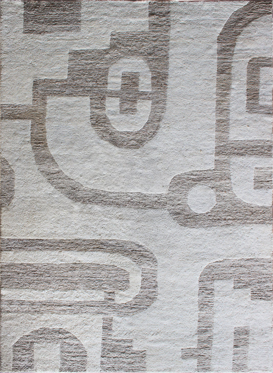 Finite Mosaics, Perpetual Labyrinth Area Rug, Ivory & Beige