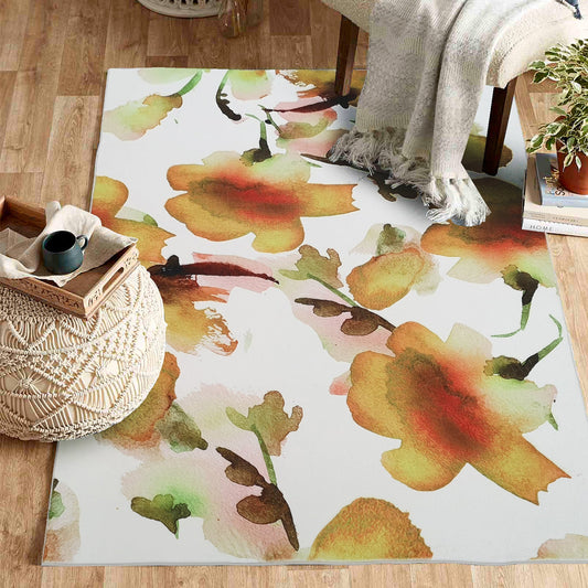 Angeleno Watercolor Bouquet Faux Chinchilla Fur Area Rug, Assorted Multicolor